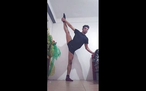 Sexy exercises in suspensor and straw at the end