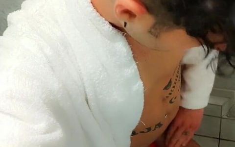 Jerk off at Spa Toilet in Bathrobe Before the Pool