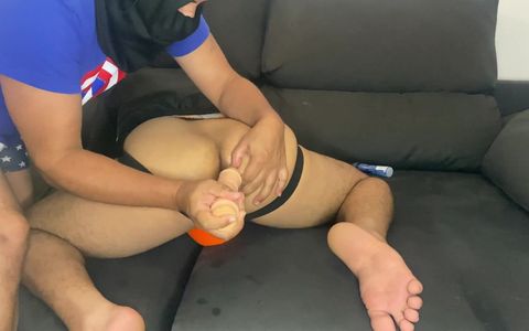 My daddy fucks me with the dildo on the furniture