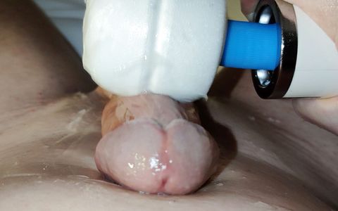 Close up with hitachi wand vibrating cum out of my dick part 2