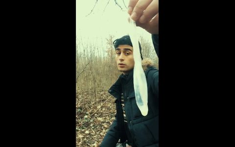 Middle Eastern Guy Swallows Cum From Found Friends Condom and Then Big Cums on Eated Condom