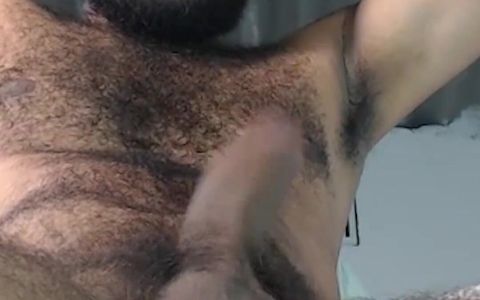 Hairy Male Cums Playing with Hard Cock