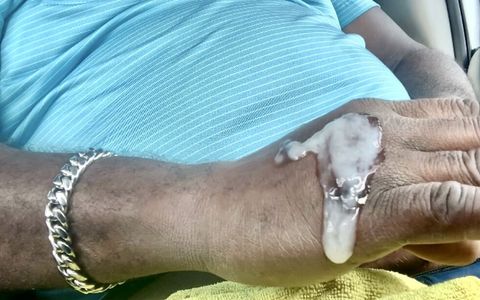 Black guy masturbating outdoor and cumming with big load