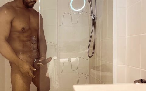 Jerking my fat cock in the shower