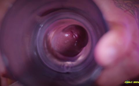 Closeup view from inside my fake pussy while I fuck it slow and passionate until I shoot a big load
