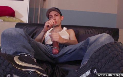 Sounding, smoking and big dildo in ass