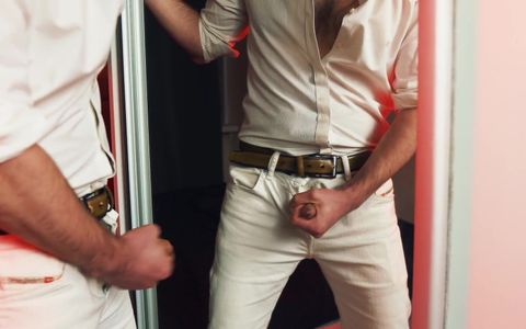 A Handsome Guy Masturbates in Front of A Mirror. I Finish Loudly and Fill the Mirror with My Sperm