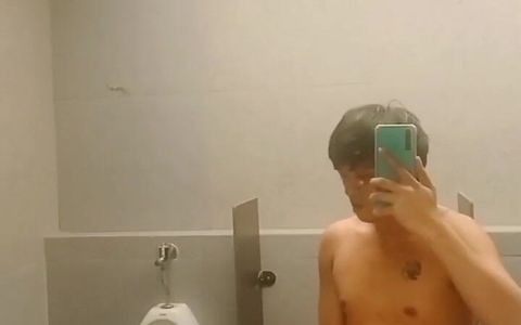 Young Asia Teen Guy Wanking on a Public Mcdonnalds Toilet