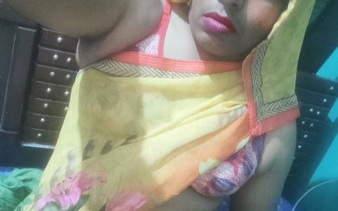 Hot Indian Crossdresser Sonusissy in Yellow Saree