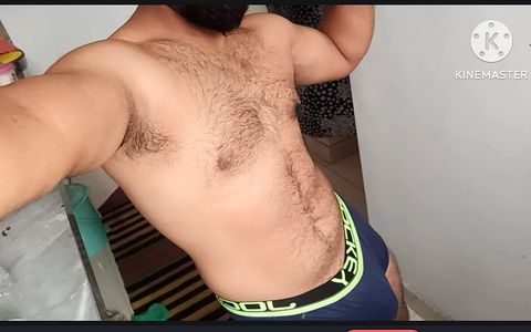 Indian Gym Trainer Showing His Hairy Body Bulge Big Cock and Big Ass in Video Call Underwear